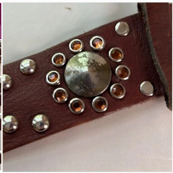 Brown Studded Leather Belt with Decorative Buckle - Unbranded main image 9